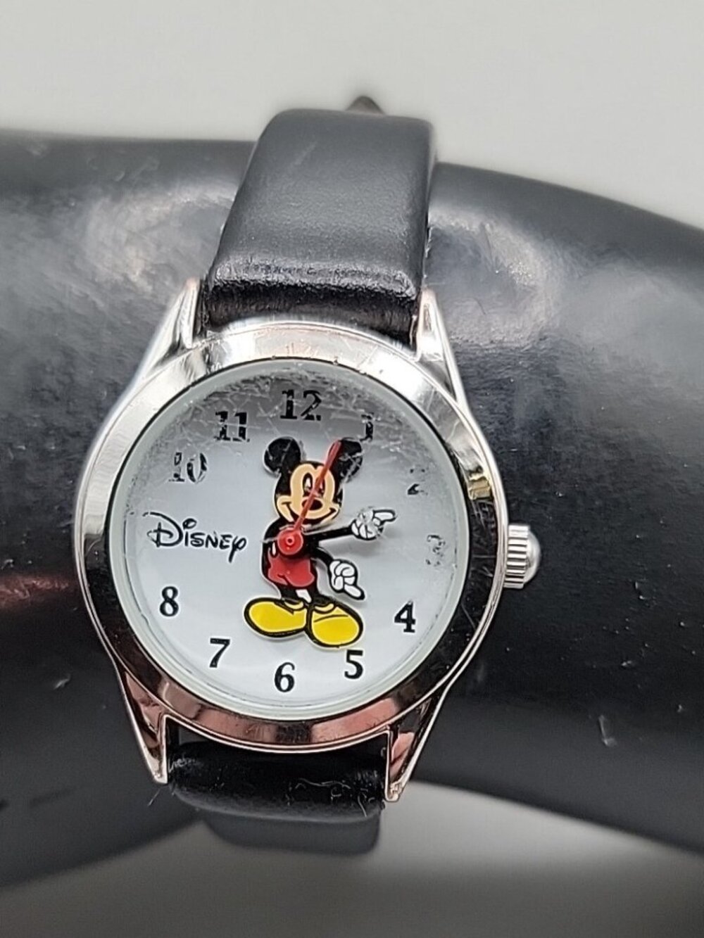 Vintage Disney Mickey Mouse Watch Silver Tone, Hadley-Roma Leather Strap - Runs - Picture 7 of 16